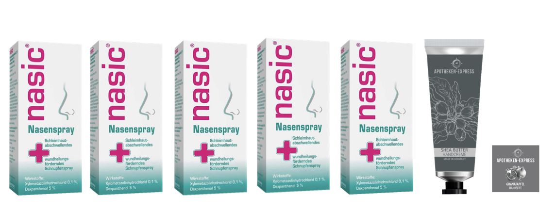 Nasic Nasenspray 5 x 15 ml Sparset inkl. einer Handcreme o. einem Duschbad von Pharma Nature